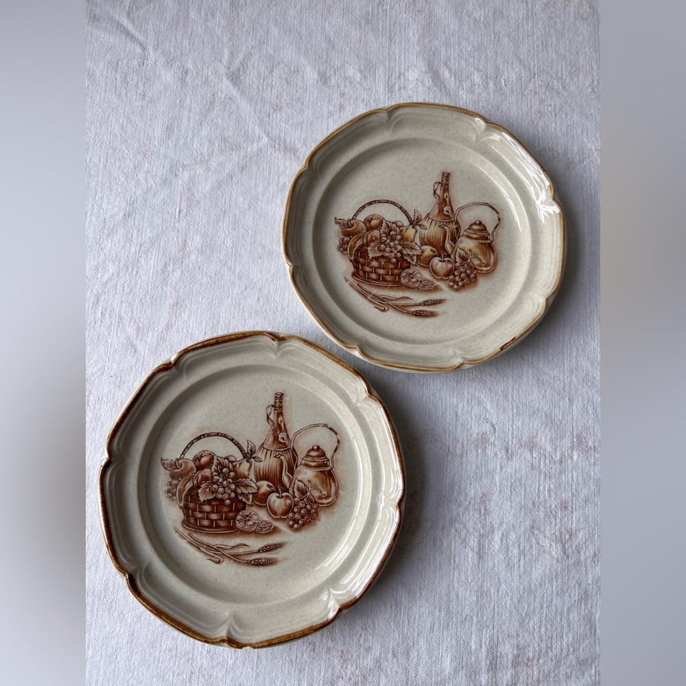 Vintage Stoneware Plates with Fruit Design